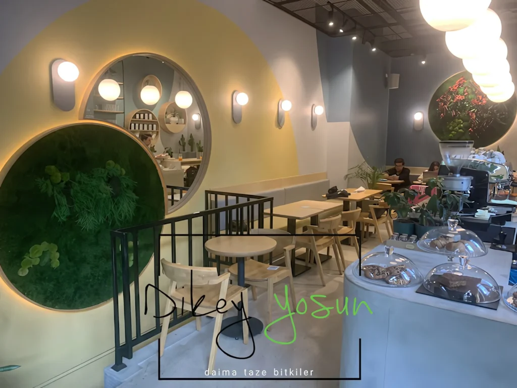 Fit House iç mekânında aydınlatmalı yuvarlak yosun tablo