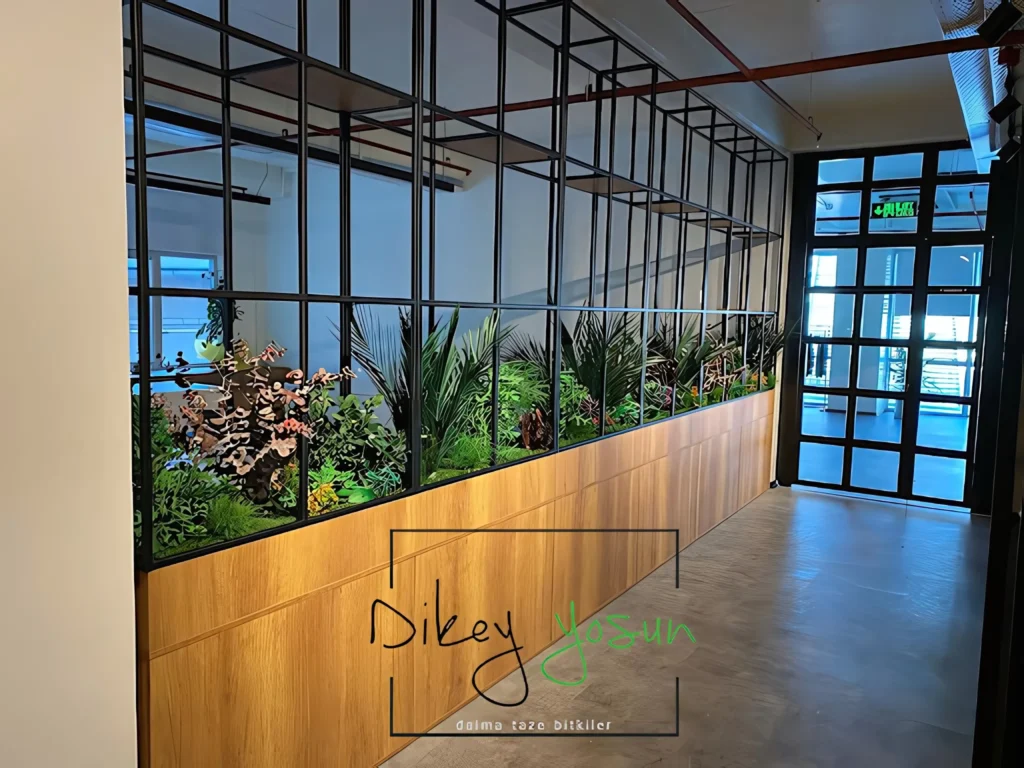 Kibrit Textile çalışma alanında yapraklı bitki sırası