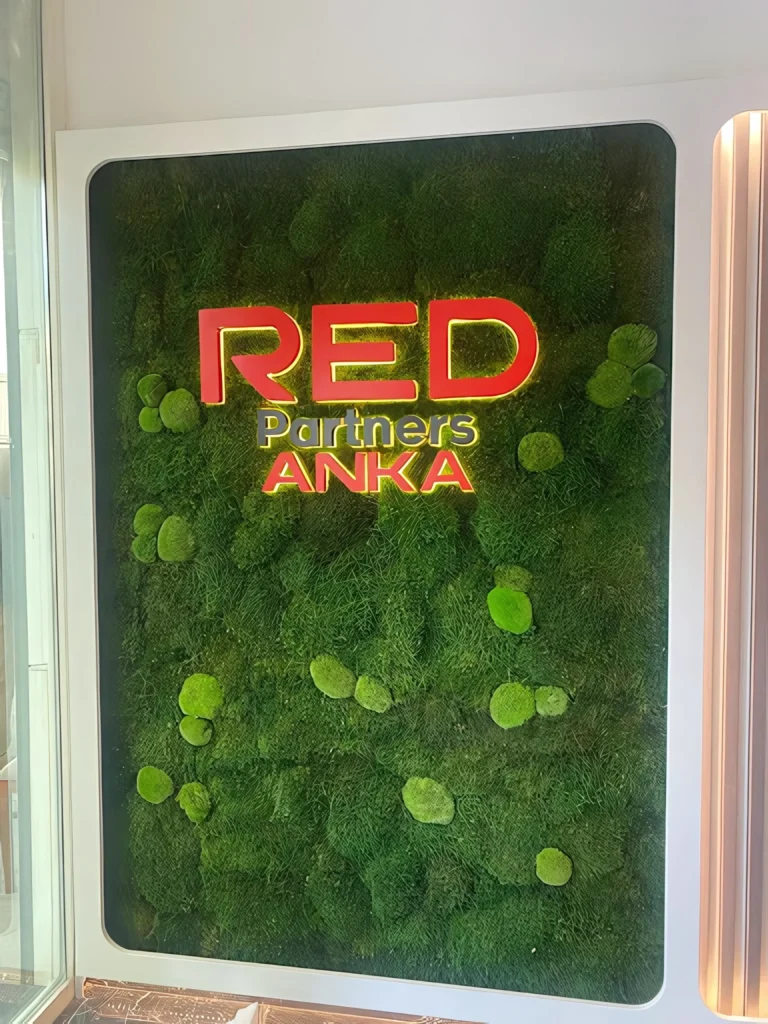 Red Partners projesinde ofis iç mekân bitkilendirmesi ve yosun logo — görünüm 7